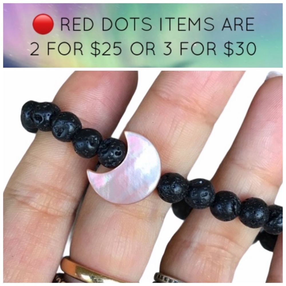 🔴Sale ! Genuine pink mother of pearl moon & lava rock beads bracelet